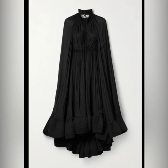 LANVINCape-effect tie-detailed ruffled crepe dress FR36